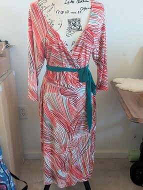 Igigi Red and Teal Printed Wrap Maxi Dress